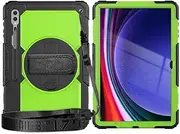 [Jarttarn] Case Compatible with Shockproof TPU Case for Samsung Galaxy Tab S9 Ultra 14.6 inch,Heavy Duty Protective Cover W Screen Protector+Handle+Shoulder Strap+Rotating Kickstand Case (Black Green)