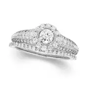 1.0 CT.T.W. Certified Natural Diamond Frame Tapered Bridal Engagement Ring Set in Solid 14K White Gold (I/I1)