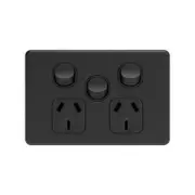 DETA Matte Black S-Line Double Power Point With Extra Switch - Matt Black