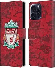Head Case Designs Officially Licensed Liverpool Football Club Home Red Crest Digital Camouflage Leather Book Wallet Case Cover Compatible With Apple iPhone 16 Pro Max