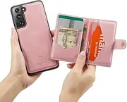 [GoshukunTech] for Samsung Galaxy S23 FE 5G Case,for Galaxy S23 FE 5G Back Case[ Detachable Card Slots ] PU Leather Magnetic Back Shell Cover Case for Samsung Galaxy S23 FE 5G-Pink