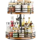 Lazy Susan Turntable Organizer Adjustable - 2 Tier Wood Rotating Spice Rack