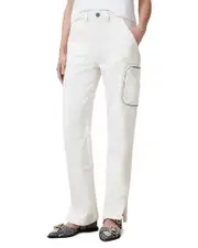 Allsaints Florence High Rise Cargo Jeans in Off White 30