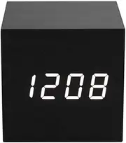 ThreeH Digital Alarm Clock Wood Cube Little Clock with LED Time Calendar Temperature Display Sound Control Intelligent Induction USB/Battery Powered Clock for Home Office AC10 Black_White