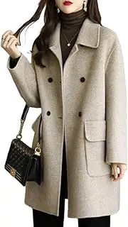 [TangDao] Womens Wool Trench Coat Mid Length Double Breasted Thick Warm Pea Coat with Pocket Fall Winter Outerwear Jacket