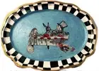 Hand Painted Checkered &Blue Sparkly Alice In Wonderland XL Silver Platter 24”
