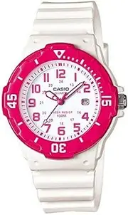 [Casio] Women's Diver Look Analog Digital Watch, White Dial, White Band, Pink Numbers