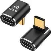 AuviPal USB C 90 Degree Adapter (2 Pack), USB C Male to Female L Shape Right Angle Connector for Steam Deck, Switch, MacBook, Tablet, Phone and Other Type C or Thunderbolt 4/3 Devices - Black