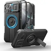 Dexnor for iPhone 16 Pro Max Magnetic Case with Slide Camera Cover & Adjustable Kickstand & Built-in Screen Protector, Rugged Shockproof Bumper Cases Heavy-Duty Cover - Night Black