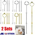 2set Cake Cupcake Plate Gold Stand Rack Fittings 3 Tier Handle Rod Wedding Party