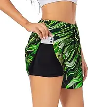 [GaxfjRu] Palm Tree Green Leaves Print Women's Running Shorts High Waisted Running Shorts Pocket Sporty Gym Elastic Short
