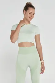 Jerf Womens Captiva Green Seamless Crop Top with Short Sleeves