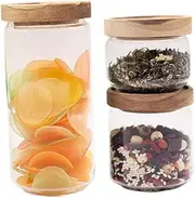 CATIEBYE Borosilicate Glass Tea Cans Wooden Lid Spices Storage Tank Sealed Jars for Biscuits Rice Food Grain Containers
