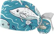 [YTYVAGT] 2-Pc,Gourd-Shaped Working Cap,Fisherman Hat with Buttons and Cotton Sweatband,Anchor Walrus Fish Ocean