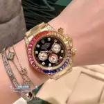 ROLEX 勞力士 宇宙計型迪通拿系列116595RBOW彩虹迪18K玫瑰金自動機械腕腕錶手腕錶&腕錶