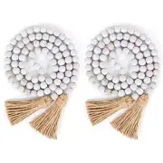 2Pcs Farmhouse Beads, 58in Wood Bead Garland with Tassels,Boho Beads Garland