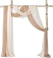 Lvydec 3 Panels Wedding Arch Draping Fabric, 30" x 20ft Mixed Color Chiffon Fabric Drapery Sheer Backdrop Curtain for Wedding Ceremony Party Decoration (Elegant Neutral)