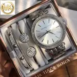 MICHAEL KORS手錶女生石英錶銀色手錶手環三件套裝MK3190