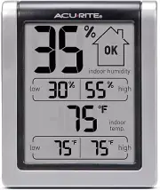 Acurite 00613 Digital Hygrometer & Indoor Thermometer Pre-Calibrated Humidity Ga