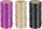 uxcell 3 Roll 1.5mm Metallic String, 16 Ply Decorative Metallic Bakers Twine Thread Cord Rope for Gift Wrapping DIY Crafts Making Ornament Decor, Black/Purple/Rose Gold, 164Yards Total