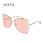 【GUCCI 古馳】復古造型金色框粉色鏡片(GG0252S-004)