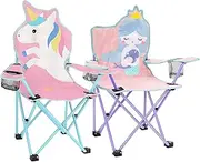 KABOER Kids Outdoor Folding Lawn and Camping Chair with Cup Holder and Carrying Bag, Children's Camping Chairs for Outdoor Beach Travel (Unicorn and Mermaid)
