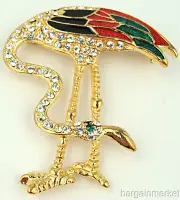 Big Bright Enamel Flamingo Tropical Bird Stork Crane Brooch Pin