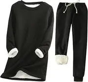 tuduoms Women's Fleece Sweatsuit 2 Piece Outfit Winter Sherpa Lined Warm Up Jogging Suits Thick Sweatshirt and Sweatpants Set