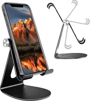 Avakot Adjustable Phone Stand, Aluminum Desktop Phone Holder Base Larger Area Mobile Holder with Anti Slip Pad Compatible with iPhone 14/13/Pro/Pro Max, Tablet, Samsung Galaxy and All Phone | Black