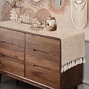 yuboo Boho Table Runner, Rustic Farmhouse Dresser Runners Cover Top for Bedroom, Dining Table, Summer Country Table Decor, Bridal Shower, Burlap Linen Table Runner (15x72 Inches)