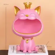 Resin Lucky Cat Statue Sculpture Table Decoration Miniature Figurine Pink