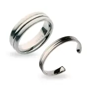 Titanium Silver Wedding Ring & Cuff Bangle Bracelet Mens Womens Wedding Ring Set