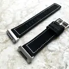 Black Suede Soft Leather Band Strap with White Stitches for Fitbit Ionic