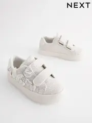 White Glitter Standard Fit (F) Butterfly Touch Fasten Strap Trainers (N24715) | $48 - $55