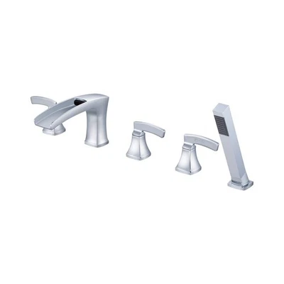 Roman Tub Filler Waterfall Tub Faucet Chrome Deck Mount Bathtub Faucets 5 Hol...