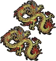[VILLFUL] 2Pcs Unique Dragon Pattern Iron Applique Patches for Clothing Bags and Hats Decorative Embroidery Cloth Patches for DIY Crafts and Repairs