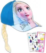 [Disney Frozen] Frozen Hat for Girls - Elsa Hat Bundle with Frozen Baseball Cap with Elsa Braid Ponytail for Kids Plus Stickers, More | Frozen Baseball Hat for Girls, Kids
