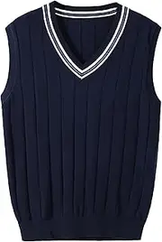 [Gsywaipei] Men's Slim Fit Knitted Vest Casual Sleeveless Male Knit Pullover Sweater Wool V Neck Knits Sweaters Vests, Navy Blue, XXL