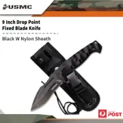Usmc 9" Survival Hunting Fixed Blade Fixed Blade Black Knife W Sheath M-fix001sw