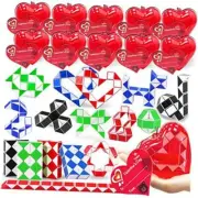 28 Pack Valentines 3" Giant Heart Filled Twist Puzzle Snake Cube Transform