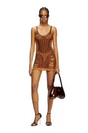 [Diesel] Diesel - Mini dress in distressed second-skin knit - Dresses - Woman - Brown L Brown