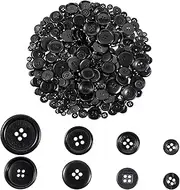 450-550 Pcs Black Buttons, Plastic Round Mixed Button Various Styles Assorted Size Buttons for Clothes Pants DIY Sewing and Holiday Decoration