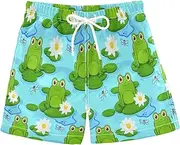 [RPLIFE] Kids Swim Trunks for Boys, Anti Chafe Swim Trunks for Boys 2 T, Cute Green Frogs Blue
