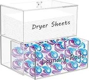 Dryer Sheet Holder 2-Tier Laundry Pod Container with 4 Label Decals Dryer Sheet Dispenser Dryer Sheet Container Laundry Pod Holder Dryer Sheet Box with Drawer