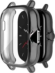 Turnwin intended for Amazfit GTS 2 Case, Electroplated Full of Cover TPU Soft Flexible Silicone Shock-Proof and Scratch-Resistant Protector Cover Case intended for Amazfit GTS 2 Smartwatch (Gray)