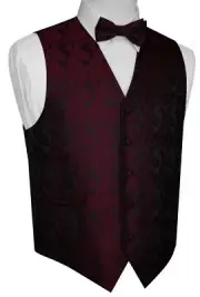 MEN'S BERRY PAISLEY FORMAL DRESS TUXEDO VEST & BOW-TIE SET. WEDDING PROM