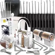 30pc Locksmith Entry Tool Pick Set with 3 Locks for Practice, Stainless Steel