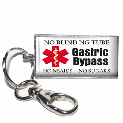 Medical Alert Gastric Bypass Glass Top 1x2" Key Chain Custom Handcrafted
