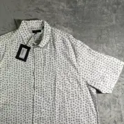 Ted Baker S/S Button Up Shirt Grey Spot Print Short Sleeve Size 7