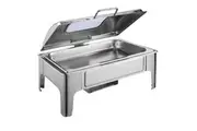 SOGA 9L Rectangular Stainless Steel Soup Warmer Roll Top Chafer Chafing Dish Set with Glass Visual Window Lid